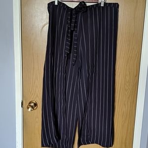 Silk Linen Wrap Pants Deep Royal Purple Pinstripe